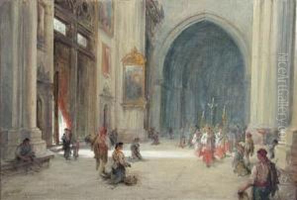 The Procession, An Italian Church Oil Painting by Pollok Sinclair Nisbet