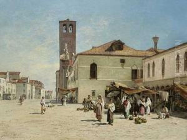 Markt In Chioggia/venedig Oil Painting by Pollok Sinclair Nisbet