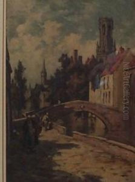 Canal Scene, Bruges Oil Painting by Pollok Sinclair Nisbet