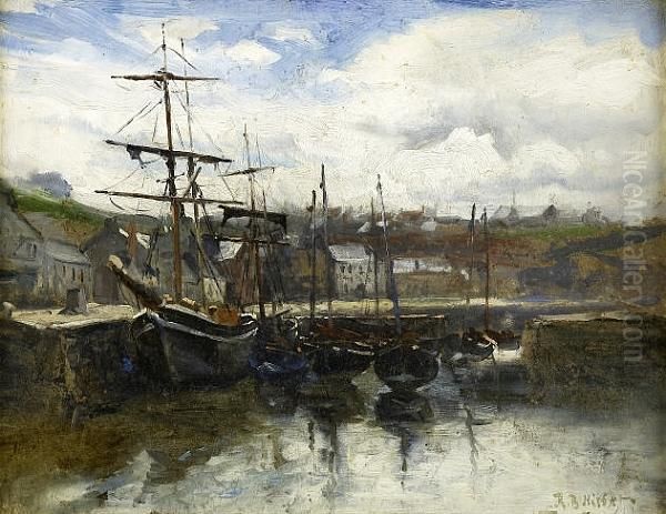 An East Coast Harbour Oil Painting by Robert Buchan Nisbet