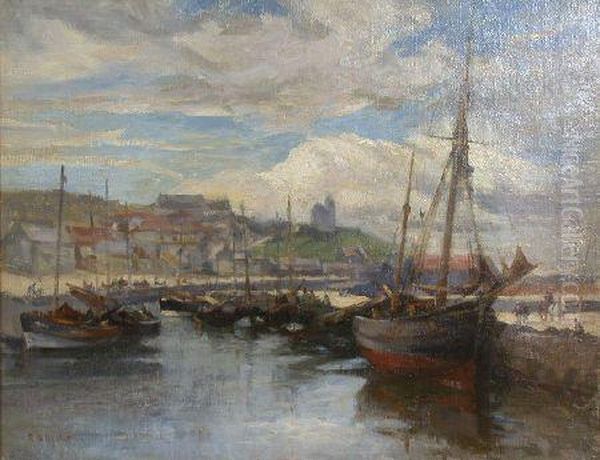 Moored Boats Oil Painting by Robert Buchan Nisbet