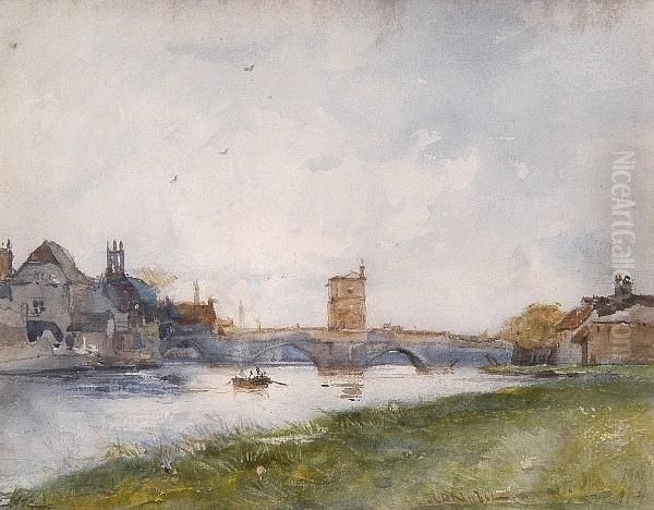 Old Bridge, St Ives, Huntingdonshire Oil Painting by Robert Buchan Nisbet