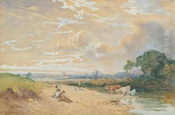 Watching The Cattle Watering by Robert Buchan Nisbet