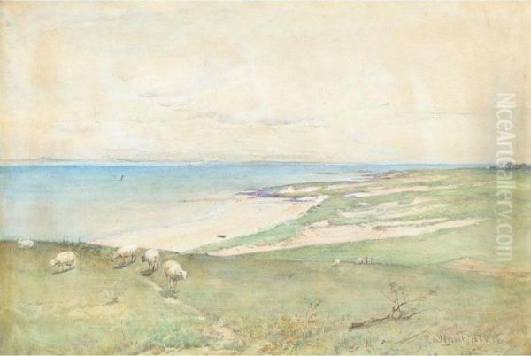 Sheep On A Headland Oil Painting by Robert Buchan Nisbet