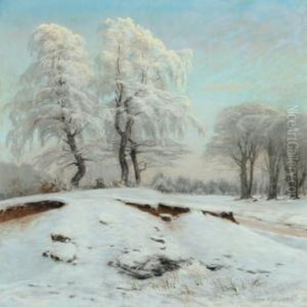 A Winter Forest Scenery Oil Painting by Thorvald Simeon Niss