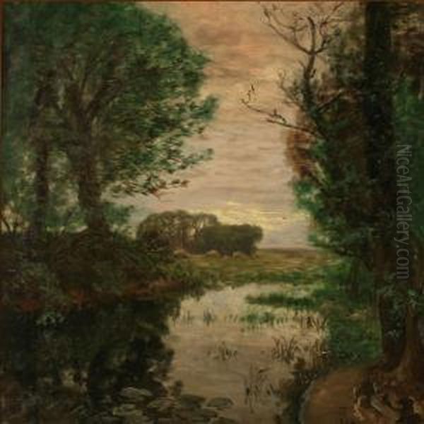 Evening Landscape With A Serpentine Strame, 
Presumably From Silstrup, 
Denmark Oil Painting by Thorvald Simeon Niss