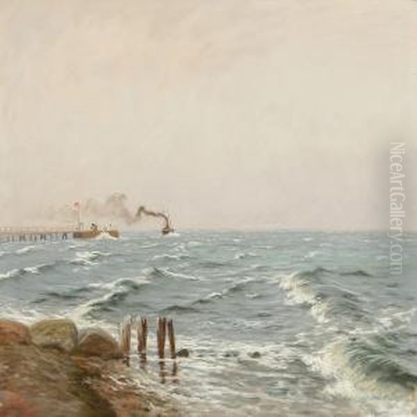 Coastal Scene With A Ship On The Sea Oil Painting by Thorvald Simeon Niss