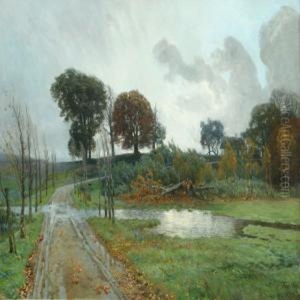 A Rainy Autumn Day Oil Painting by Thorvald Simeon Niss