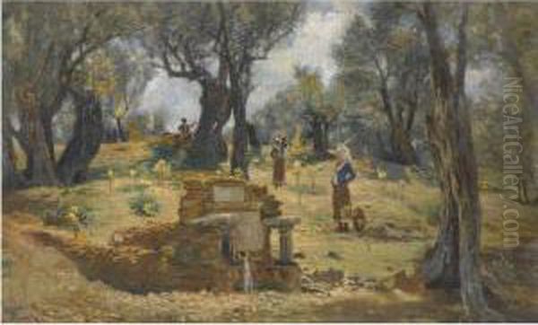 Olive Grove In Hymettos Oil Painting by Thorvald Simeon Niss