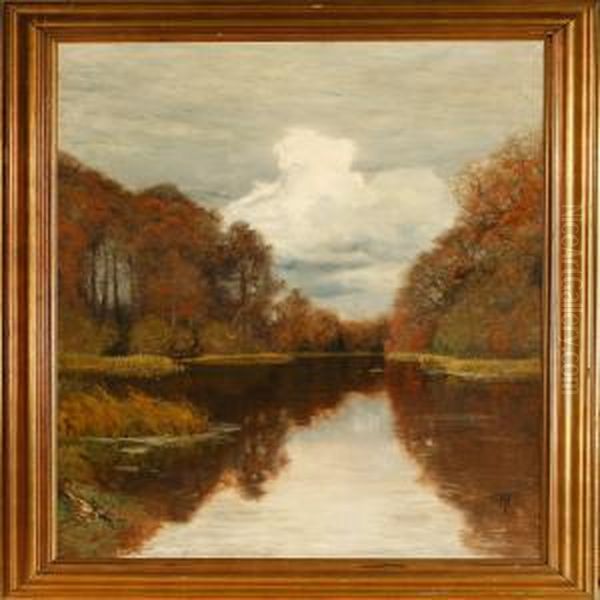 A Stream Through An Autumn Forest Oil Painting by Thorvald Simeon Niss