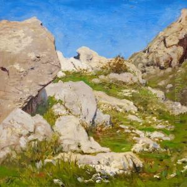 A Southern Rock Scenery Oil Painting by Thorvald Simeon Niss