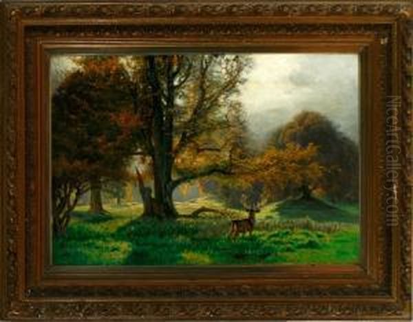 Red Deer In Dyrehaven Park, Denmark Oil Painting by Thorvald Simeon Niss