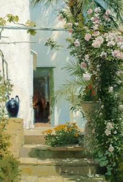 Roses In Bloom, Capri Oil Painting by Thorvald Simeon Niss