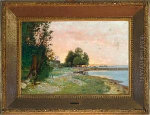 A Danish Coastal Scenery Oil Painting by Thorvald Simeon Niss