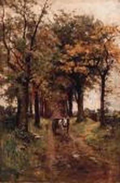 A Horse And Cart On A Wooded Track Oil Painting by Thorvald Simeon Niss