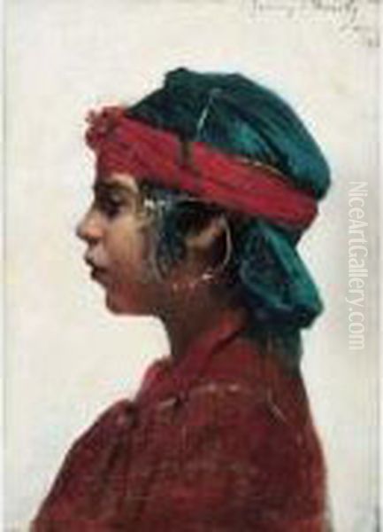 Jeune Algeroise Au Turban Rouge Oil Painting by Francisque Noailly