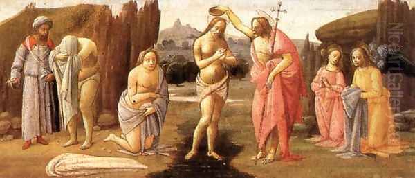 Predella: Baptism of Christ 1488 Oil Painting by Bartolomeo Di Giovanni