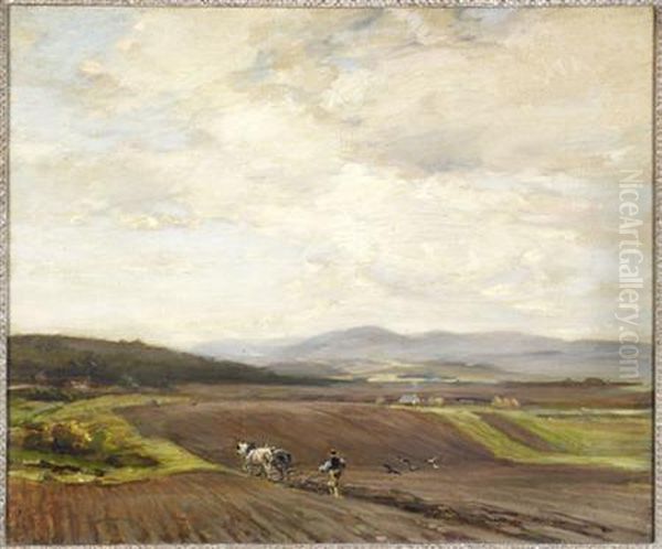 Ploughing, Lammermuir Hills Oil Painting by James Campbell Noble