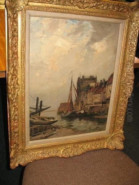 Dutch Waterway Oil Painting by James Campbell Noble