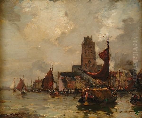 Dordrecht Harbour Oil Painting by James Campbell Noble