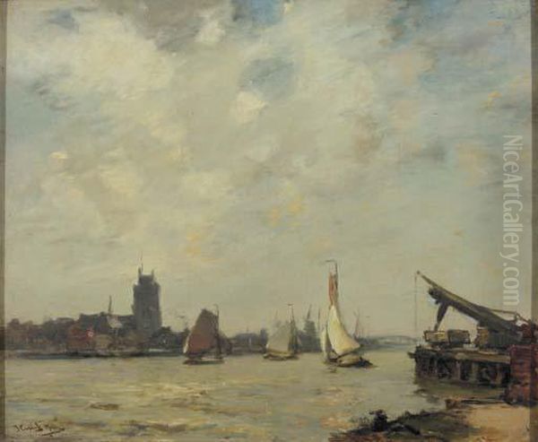 Shipping On The Merwede, Dordrecht Oil Painting by James Campbell Noble