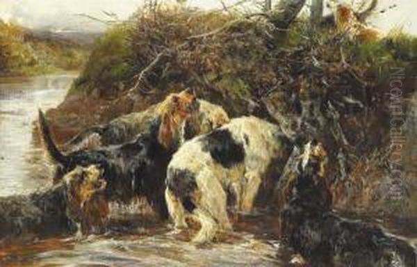 Otter Hounds Oil Painting by John Sargent Noble