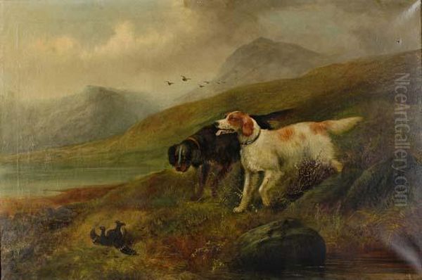 An Englishsetter And A Gordon Setter In A Setting Oil Painting by John Sargent Noble