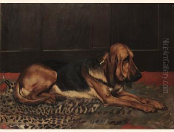 A Bloodhound Oil Painting by John Sargent Noble