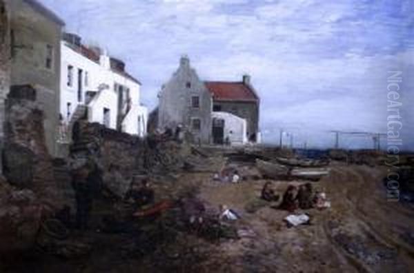 A Village Off The Fife Coast Oil Painting by Robert Noble