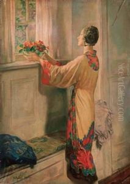 Interno Con Donna In Abiti Orientali Oil Painting by Arturo Noci