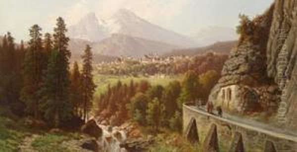 Blick Auf Berchtesgaden Oil Painting by Wilhelm Theodor Nocken