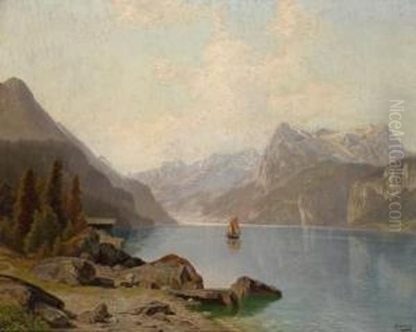 Ein Gebirgssee Oil Painting by Wilhelm Theodor Nocken