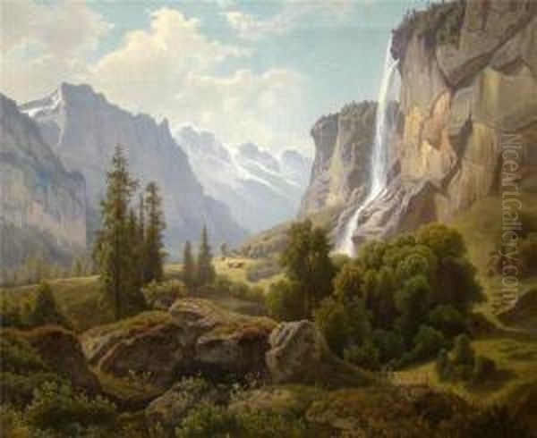 Sommerliche Ansicht Einer Schlucht Mit Kuhherde Oil Painting by Wilhelm Theodor Nocken