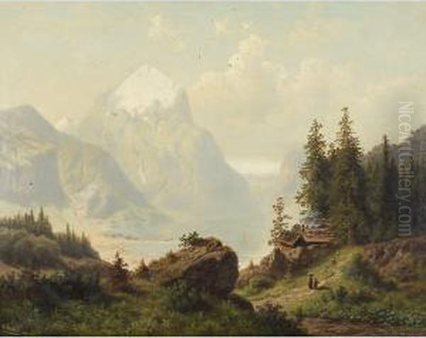 Grande Veduta Con Montagne Innevate Oil Painting by Wilhelm Theodor Nocken