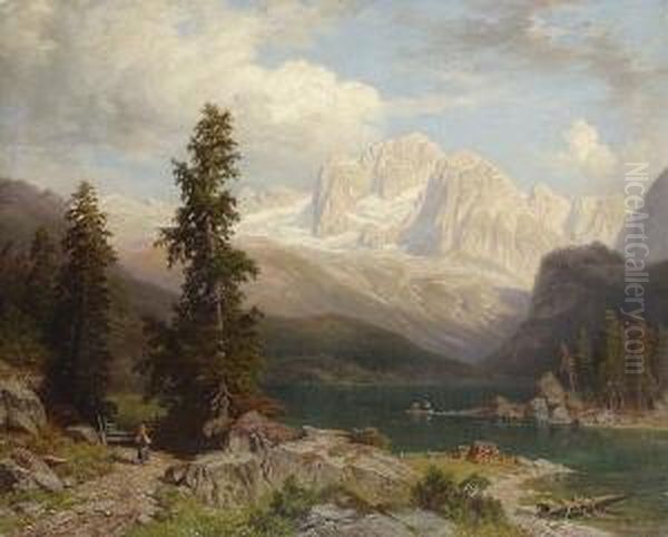 Blick Uber Den Konigssee Auf Das
 Dachsteingebirge. Oil Painting by Wilhelm Theodor Nocken