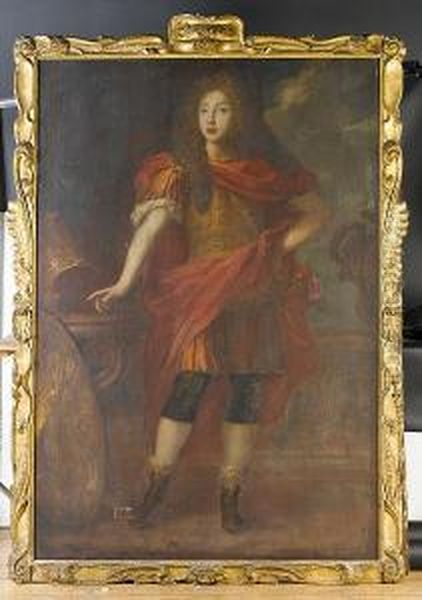 Portrait Of A Man, Standing 
Full-length, In Roman Costume By A Table With A Helmet And Shield On A 
Terrace Oil Painting by Jean Nocret I