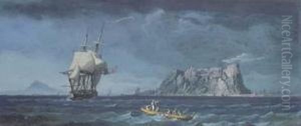 Shipping Of The Coast Of Gibraltar by Alexandre-Jean Noel