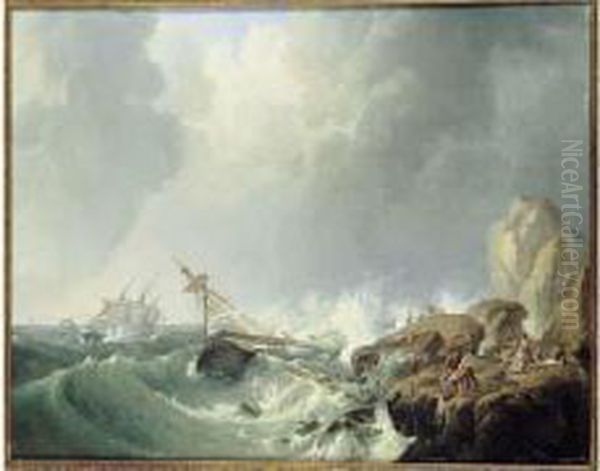 Scene De Naufrage Sur Une Cote Mediterraneenne Oil Painting by Alexandre-Jean Noel