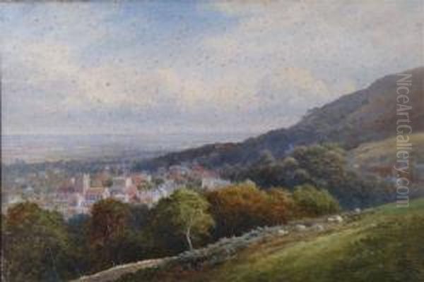 'malvern From The North Hill' And 'malvern From The Beacon' Oil Painting by John Bates Noel