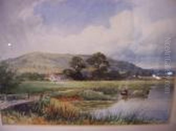 Gathering Rushes On The Avon Near Bredon Oil Painting by John Bates Noel