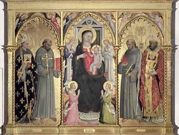 Madonna and Child with St Louis of Toulouse St Francis of Assisi St Anthony of Padua and St Nicholas of Bari Oil Painting by Bicci Di Lorenzo