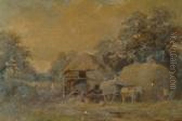 Making The Rick; Back Of The Farm, Coddington, A Pair Oil Painting by John Bates Noel