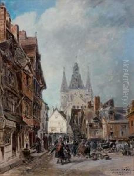 Jour De Marche A Bayeux Oil Painting by Jules Noel