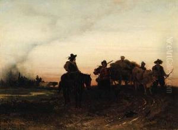 Returning From The War Oil Painting by Julius Noerr