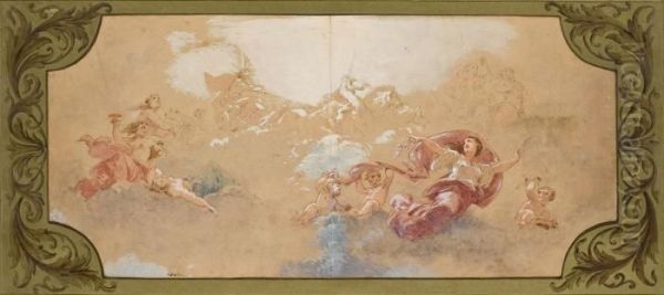 Decor De Plafond: Apollon Conduisant Le Char Du Soleil Oil Painting by Julius Noerr