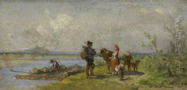 Treffen An Der Floslande. Oil Painting by Julius Noerr