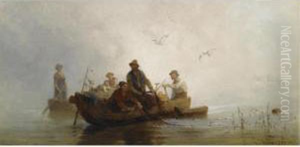 Hauling In The Nets Oil Painting by Julius Noerr