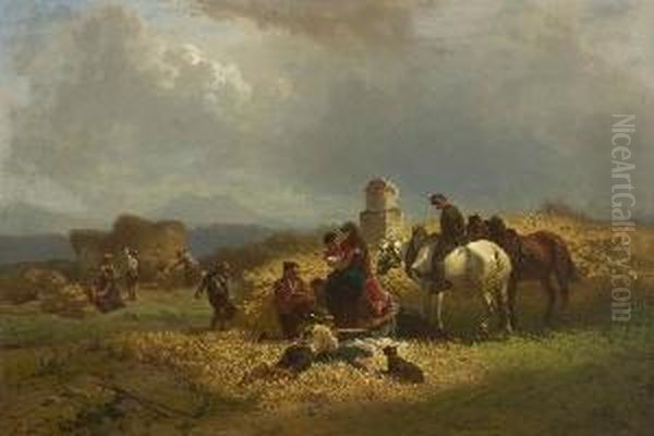 Rast Bei Der Ernte. Oil Painting by Julius Noerr