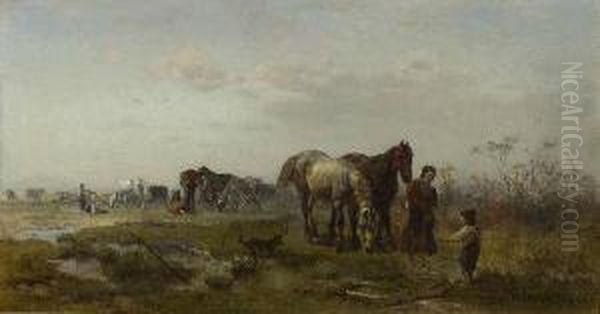 Bauern Mit Pferden. Oil Painting by Julius Noerr