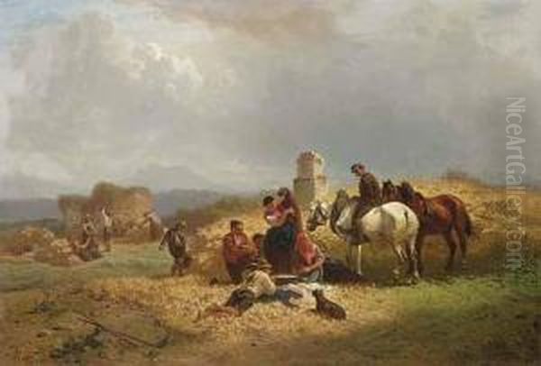 Rastende Bauern Bei Der Heuernte. Oil Painting by Julius Noerr